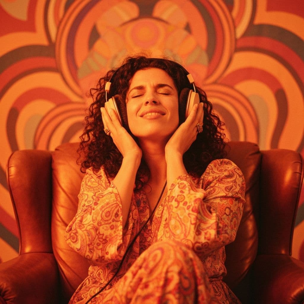 Retro futuristic woman with headphones